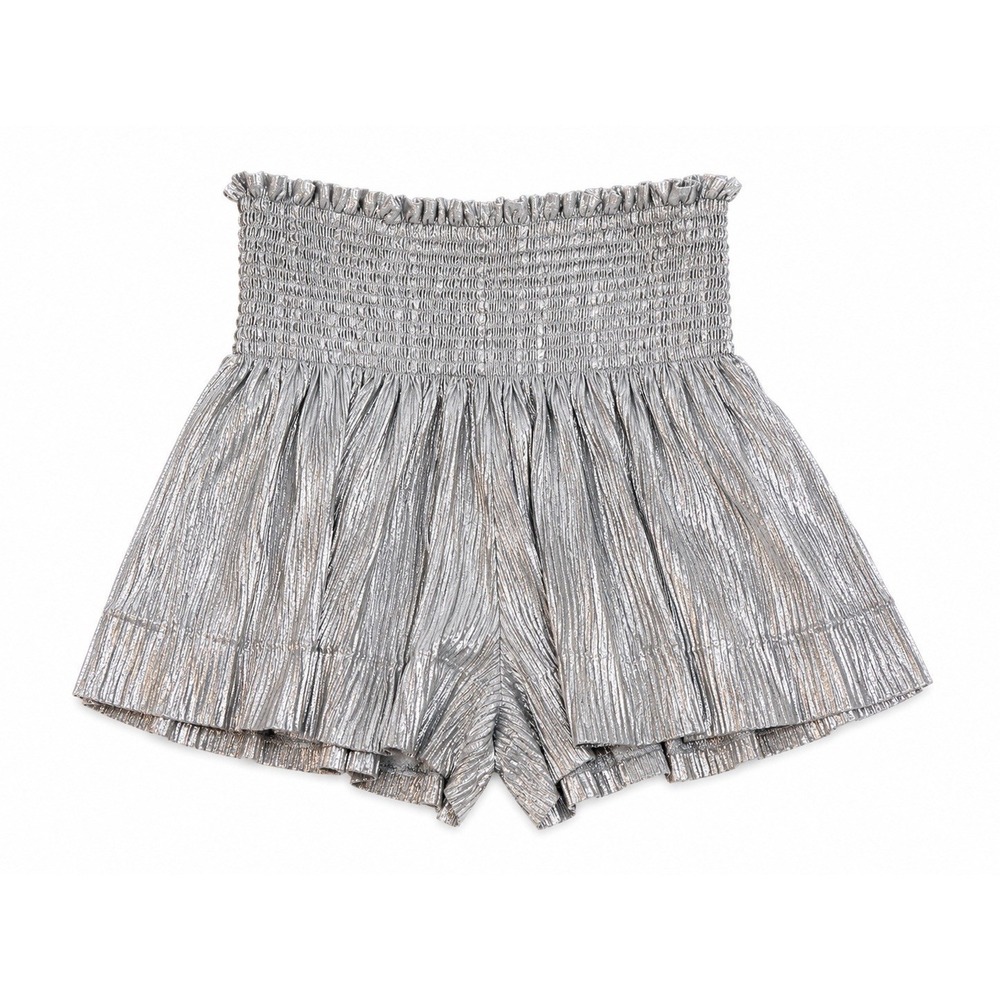 Queen of Sparkles Swing‎ Shorts S Silver Metallic Polly Pocket Core Coquette Y2K